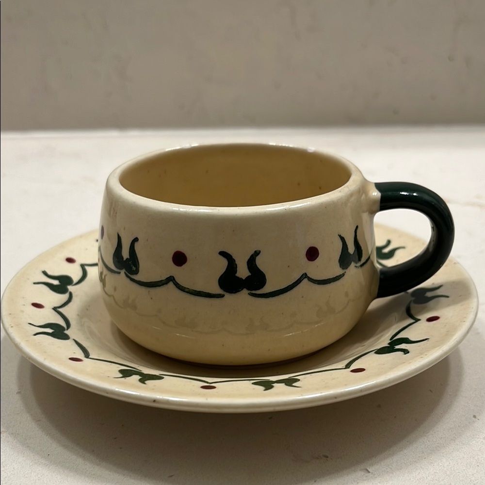 Vintage Metlox Poppytrail Homestead Provincial Cup & Saucer Cream Green Set of 5